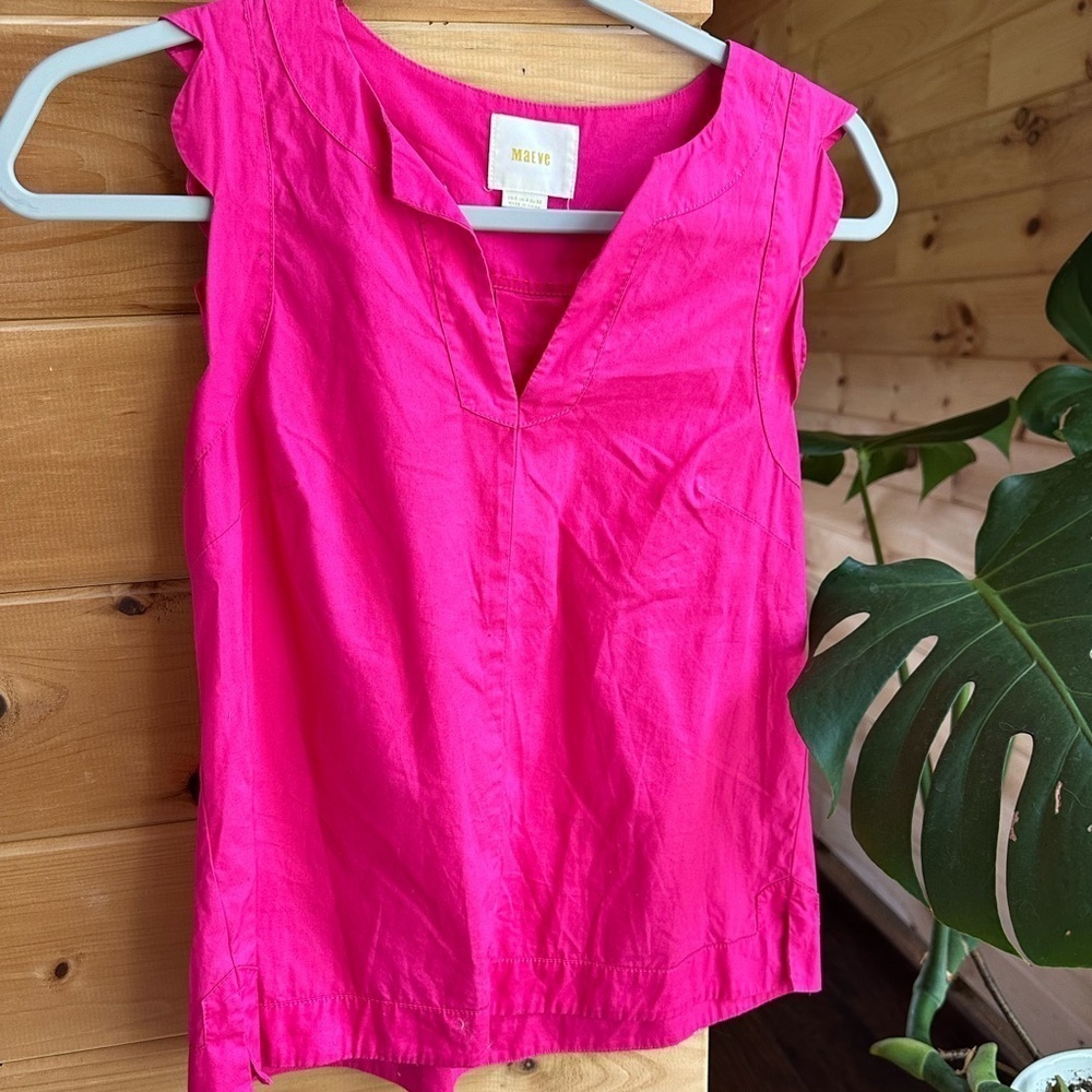 Anthropologie Maeve Pink Scalloped Sleeve Blouse​​​​​​